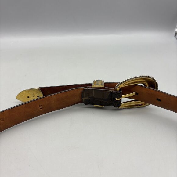 WORTH Made in USA Brown Brown Womens Genuine Alligator Gold Buckle Belt Small 35